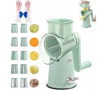 5 in 1 Rotary Cheese Grater Vegetable Slicer, Rotary Cheese Grater Hand Crank, Multifunctional Vegetable Cutter Slicer, Easy Cleaning Tabletop Fast Salad Shredder for Kitchen (Green,5 Functions)