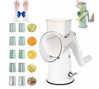 5 in 1 Rotary Cheese Grater Vegetable Slicer, Rotary Cheese Grater Hand Crank, Multifunctional Vegetable Cutter Slicer, Easy Cleaning Tabletop Fast Salad Shredder for Kitchen (White,5 Functions)