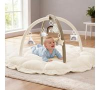 5-in-1 Thick & Plush Baby Play Gym, Baby Play Mats for Floor, Tummy Time Mat with 6 Toys, Cat Bed, Dog Bed, Convertible Stage-Based Developmental from Babies to Toddler, Ball Pit, Pet Cushion, Brown