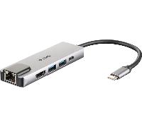D-Link DUB-M520 - Hub USB tipo C, 5 en 1, adaptador USB C con HDMI 4K y 1080p, 2 puertos USB3.0/USB2.0, 1 puerto USB C de carga hasta 60W y datos