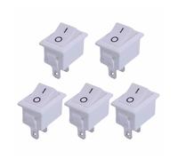 5 interruptores pulsadores KCD11-101 de 6 A/250 V, pequeños, negros, rojos y blancos, de 21 x 15 mm, de 2 pines, de encendido y apagado, SPST(White)