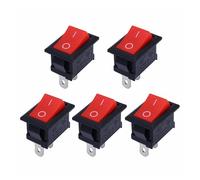 5 interruptores pulsadores KCD11-101 de 6 A/250 V, pequeños, negros, rojos y blancos, de 21 x 15 mm, de 2 pines, de encendido y apagado, SPST(Red)