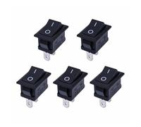 5 interruptores pulsadores KCD11-101 de 6 A/250 V, pequeños, negros, rojos y blancos, de 21 x 15 mm, de 2 pines, de encendido y apagado, SPST(Black)