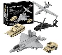 5 Juegos de Bloques de Construcción Militares (659 Piezas) F-22 Raptor, Tanque M1 Abrams, Helicóptero Black Hawk, UAV Reaper y Modelos a escala de Camiones Humvee Army para Niños y Adultos