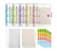 5 juegos de fundas transparentes de 3 anillas, hojas sueltas con papel de repuesto, calcomanías de etiquetas de colores, 3 anillos y bolsillo para tarjetas
