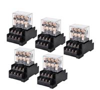 5 juegos de mini relés de 14 pines y 10 A con LED P143, relé intermedio general de 12 V, 24 V, 110 V, 220 V y 380 V con base de enchufe(DC - 5 Sets,24V)