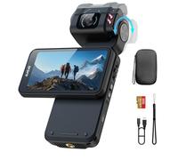 5 K Camara Vlog, 3.5'' Pantalla Táctil Giratoria Videocamara, CMOS 1/2.5'' y Vídeo 4K/60FPS, Seguimiento Facial, 360 Min de Autonomía, Visión Nocturna IR Camara Vlog con Tarjeta SD 64G para YouTube