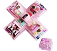 5 Layer Explosion Gift Box,Snack Explosion Box, Scrapbooking For Gift Explosions Boxes,Surprise Boxes with Bow Ribbon,Creative Surprise Container for Anniversary Festival Record Memories (Pink)