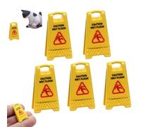 5 letreros de advertencia en miniatura para casa de muñecas en suelo mojado, mini letrero de precaución en miniatura para casa de muñecas, aviso realista de plástico amarillo escala 1/12 para casa de