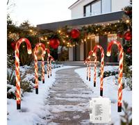 5 luces de camino de Navidad de 55 cm, estacas de bastón de caramelo rojo, temporizador, funciona con pilas, decoración de Navidad para jardín, patio, camino, luces de camino