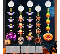 5 luces decorativas para ventanas de Halloween, cadena de luces con ventosa, decoración otoñal con ventosa y temporizador, luces de ventana de Halloween con calavera, calabaza, arañas, murciélagos