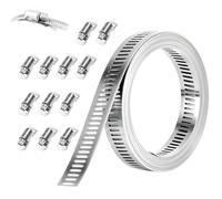 5 m Abrazaderas Metalica, 12 mm Abrazadera Metalica para Tubo, Abrazadera Metálica para Sacar, Abrazadera Acero Inox 304 y 12 Accesorios, Perforada Abrazadera Metálica, Abrazadera Manguera de Gusano