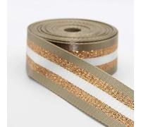 5 m Correa Rayas Brillante Oro Plata Metálico Lurex 38mm Beige Oro (Cuello 09)