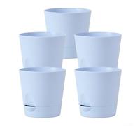 5 macetas de plástico con riego automático con diseño de base empotrada para mejorar la circulación del aire y la estabilidad (azul)