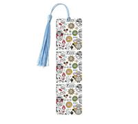 5 marcadores de madera con estampado de símbolos de salsa mexicana, bonitos marcadores, adorno de etiqueta para manualidades, decoraciones para leer