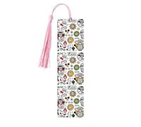 5 marcadores de madera con estampado de símbolos de salsa mexicana, bonitos marcadores, adorno de etiqueta para manualidades, decoraciones para leer