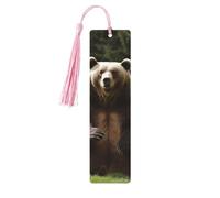 5 marcapáginas de madera con borlas, marcapáginas de madera vintage Hi Bear Sit on the Lawn Fancy Handmade Craft Marks for Reading Page Markers Wood Hanging Tags Ornament for Book Lovers