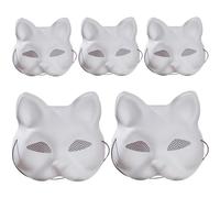 5 máscaras de gato con malla para ojos para pintar, máscara de gato Therian, máscara de animal de PVC de 7 x 7 x 3 pulgadas, máscara Therian con correa elástica, máscara peluda, accesorios de disfraz