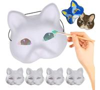 5 máscaras de gato con malla para ojos para pintar, máscara Therian de 7 x 7 x 3 pulgadas con correa elástica, accesorios peludos para disfraces de bricolaje para fiesta de cosplay de Halloween;