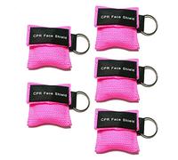 5 máscaras de RCP, protectores faciales de rescate con válvula unidireccional barrera de respiración y anillo de llavero para primeros auxilios o entrenamiento de DEA (rosa)