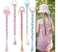 5 mechones de pelo coloridos, trenza de princesa arcoíris, peluca de pelo largo, trenzas para niñas, diadema con goma para el pelo, peluca de cola de caballo, animación, cosplay, peluca infantil para