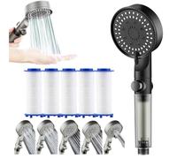 5 - Mode Filtered Shower Head with Handheld - Shower Head with Filters, High Pressure ShowerHead 5 - Mode, Easy Filter Replacement (Black)
