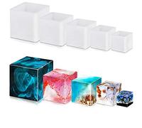 5 moldes cuadrados de resina, FineGood molde de resina caja de silicona moldes de resina epoxi kit de resina molde para taza vela jabón