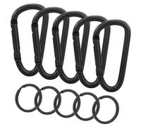 5 mosquetones con 5 llaveros, mosquetón de aluminio, mosquetón, mosquetón, mosquetón, juego de mosquetón, gancho en D, mosquetón, mosquetón, mosquetón negro para accesorios de camping