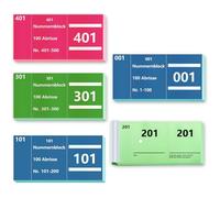 5 números dobles de haya, números 1 - 500, 3 colores, 5 x 10 cm, bloque numérico, números de tombola, números sueltos, números numerados, bloc de números dobles, azul, verde, rosa