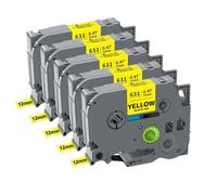 5 o 10 Piezas TZe231 Tze221 Tze211 631 Cinta de Etiquetas para 6 Mm 9 Mm 12 Mm Compatible con Impresora de Etiquetas PTH110(5PK Black on Yellow)