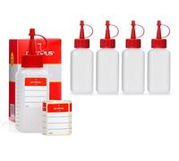 5 Octopus botellas de plástico de 100 ml, botellas de plástico de HDPE con cuentagotas o gotero rojo, p. ej. para e-líquidos / cigarrillos electrónicos, resistentes a los químicos, incluyen 5 etiquetas de identificación