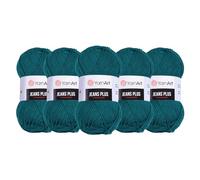 5 ovillos de lana YarnArt Jeans Plus Yarn, 55% algodón 45% poliacrílico, 100 g, 160 m, peso del hilo: 4: Worsted-Aran, verde gasolina - 63