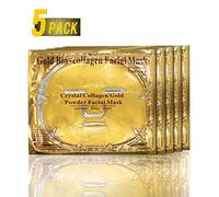5 Pack 24K Gold Collagen Face Masks para Antienvejecimiento, Hidratante, Antiarrugas, Rejuvenecimiento de Tejidos Profundos e Hidrata la Piel