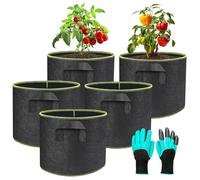 5 Pack Bolsa de Cultivo con Asas, Ø40x30cm - Maceta de tela 38L, Bolsas de Tela no Tejida para Plantas, Patatas, Tomates, Zanahoria, Flores, Guantes de Jardinería, Reutilizable y Lavable (7 Galones)