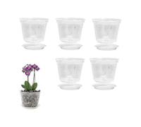 5 Pack Orchid Pots 5 Inch Clear Orchid Pots with Holes And Saucers Plastics Breathable Slotted Orchid Planter Indoor Outdoor