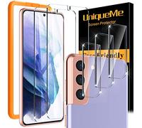 [5 Pack] UniqueMe 2 Pack Protector de Pantalla Compatible con Realme 8 / Realm 8 pro y 3 Pack Protector de lente de cámara Cristal Templado [Sin Burbujas] HD Vidrio Templado