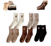 5 Pairs Cartoon Highland Cow Plush Socks,Winter Warm Fuzzy Highland Cow Stocking,Cute Soft Slipper Sleeping Coquette Socks (A)