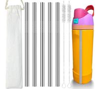 5 pajitas de acero inoxidable compatibles con botella de agua Owala, pajitas de metal reutilizables con bolsa portátil, repuesto para botella de agua Owala de 24 onzas, accesorios de 32 onzas, 2
