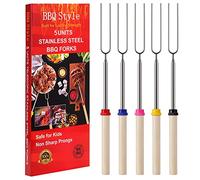 5 palitos de asado de malvavisco, palos telescópicos para hoyo de fuego abierto, 32 pulgadas de largo, tenedores de barbacoa para barbacoa, brochetas para fogata, camping, hotdog