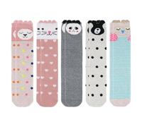 5 par Calcetines altos niña, Suave y cómodo calcetines sin costuras niños con patrón de dibujos animados lindo, Agradable a la piel y transpirable Calcetines Algodón Hasta la Rodilla Niñas 3-12 años