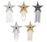 5 parches de estrella de diamantes de imitación con cadenas, borlas, parches de reparación de borla de estrella brillante de cinco puntas, parches para planchar para ropa, vestido, sombrero, bolsa,