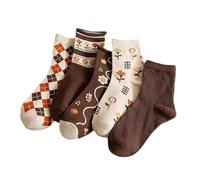 5 Pares Calcetines Divertidos Mujer Volantes, Coloridos Calcetines de Algodón de Tobillo Alto de Florales Bordados Vintage Transpirables para Primavera y Verano