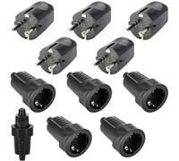 5 pares de acoplamientos de enchufe Schuko, enchufe de contacto protector IP54 de 250 V y 16 A, juego de acoplamientos Schuko de goma, enchufe Schuko negro impermeable para exteriores de 2 pines