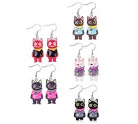 5 pares de aretes de dibujos animados de gatos, bonitos aretes colgantes de resina para gatitos