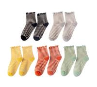 5 Pares de calcetín para Mujer, Calcetines A Cuadros Vintage hasta Media Pantorrilla, Lindos de Algodón A Juego