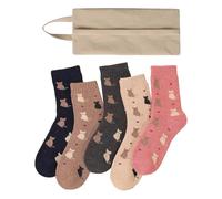 5 Pares De Calcetines Con Estampado De Gatitos Y 1 Bolsa Para Guardar Calcetines, Calcetines Cálidos Para Mujer, Calcetines Polares De Invierno, Calcetines Para El Hogar