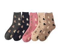 5 Pares De Calcetines Con Estampado De Gatos, Bonitos Calcetines Estampados, Calcetines Cálidos Para Mujer, Calcetines Gruesos Para Otoño E Invierno, Calcetines Suaves En Mitad De La Pantorrilla