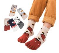 5 pares de calcetines de algodón con cinco dedos para niños, diseño de animales de dibujos animados para niños y niñas, transpirables de 3 a 12 años, Multi, 3-6 años