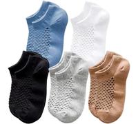 5 Pares De Calcetines De Algodón Para Entrenamiento, Calcetines Tobilleros De Malla Transpirable Para Hombre, Calcetines Antideslizantes Para Correr, Antiampollas, Deportivos Casuales De Corte Bajo.