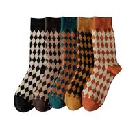 5 pares de calcetines de compresión para mujer, calcetines largos de lana a cuadros de diamante, calcetines de algodón WoMen gruesos para invierno, cálidos, a media pantorrilla, calcetines WoMen,